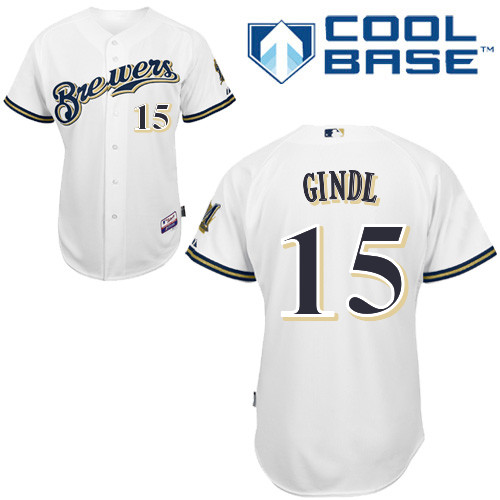 Caleb Gindl #15 MLB Jersey-Milwaukee Brewers Men's Authentic Home White Cool Base Baseball Jersey